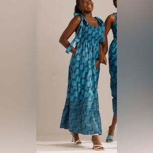 Elisamama Maxi Dress Size Medium Black and Turquoise Nigerian Made Dress